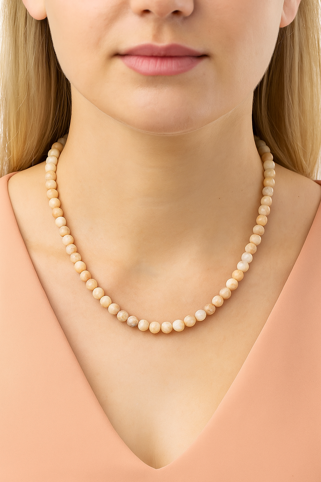 Sertifikalı Pembe Opal 6 mm Dizi Doğal Taş Kolye