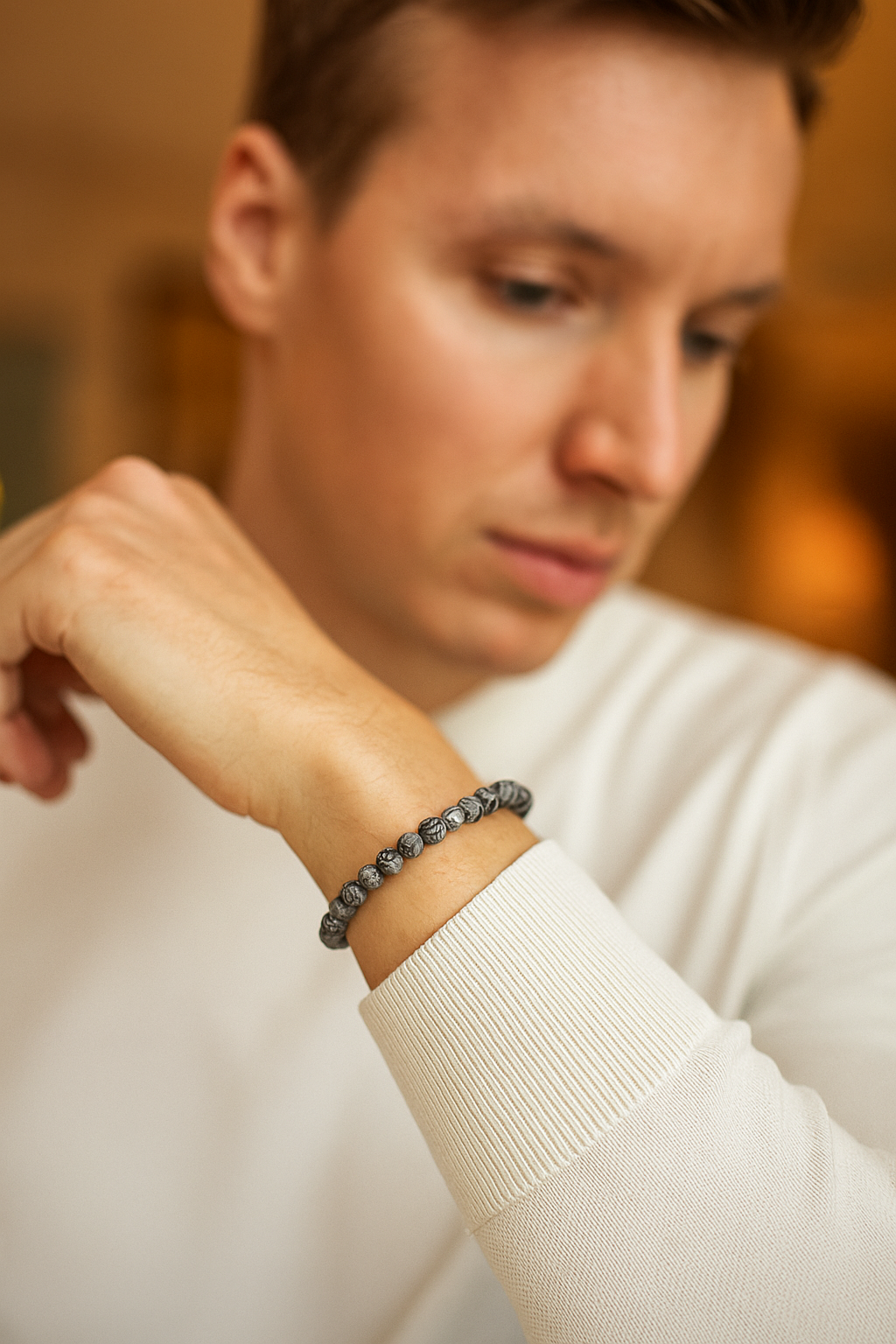 Sertifikalı Gri Jasper 6 mm Doğal Taş Bileklik