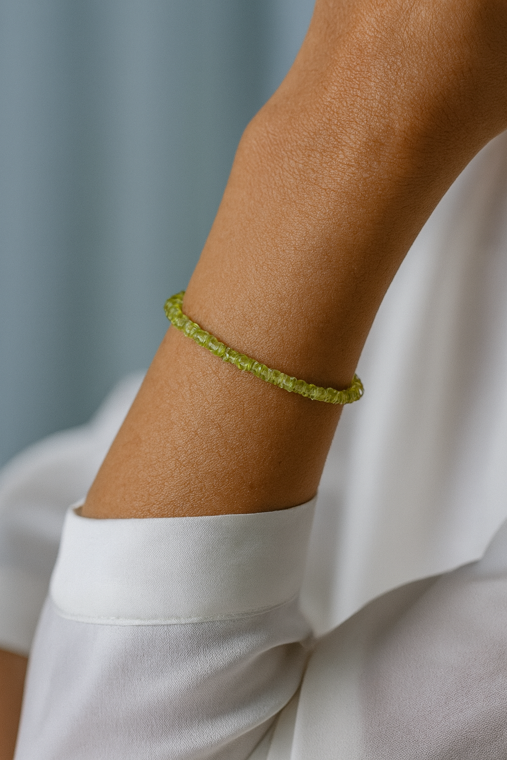 Sertifikalı Zebercet (Peridot) Doğal Taş 925 Ayar Gümüş Bileklik – 3-4 mm | Pirtash | Özel Üretim