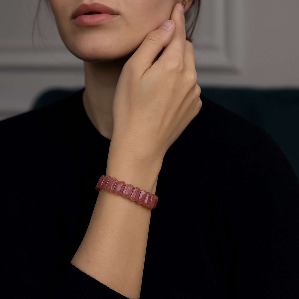 Sertifikalı Çilek Kuvars 9 x 14 mm Özel Kesim Bileklik