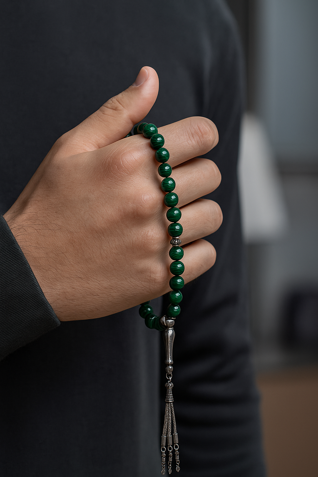 Sertifikalı Malakit 33’lük Doğal Taş Tesbih – 8 mm