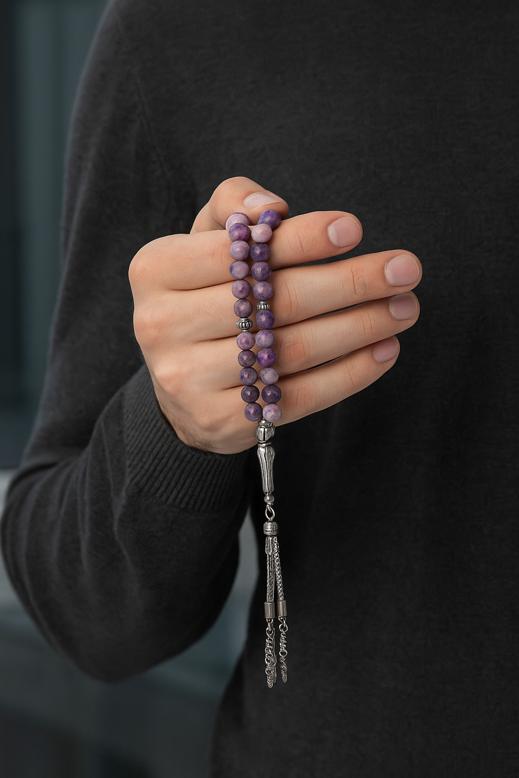 Sertifikalı Lepidolit 33’lük Doğal Taş Tesbih – 8 mm