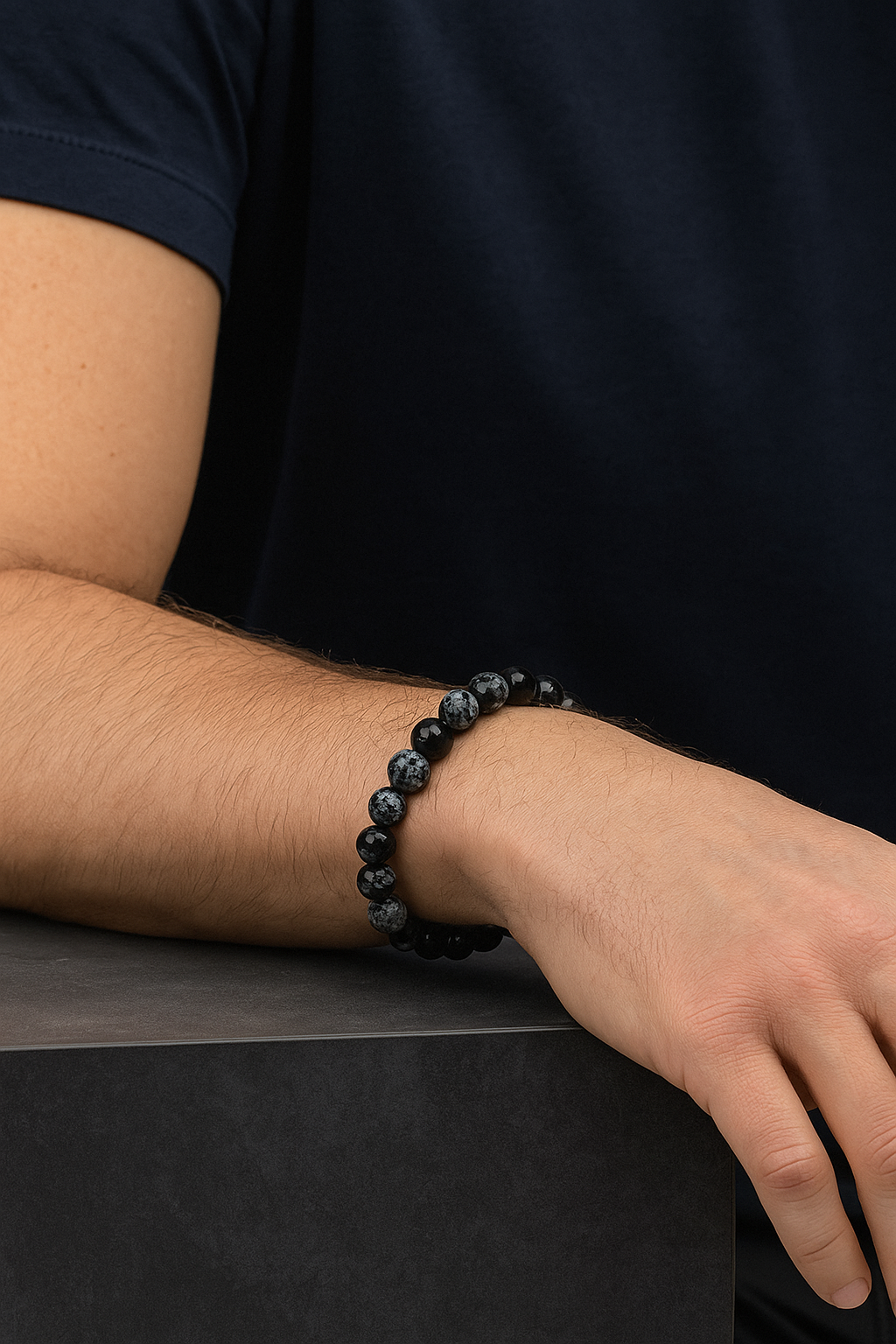 Sertifikalı Karlı Obsidyen 8 mm Küre Kesim Doğal Taş Bileklik