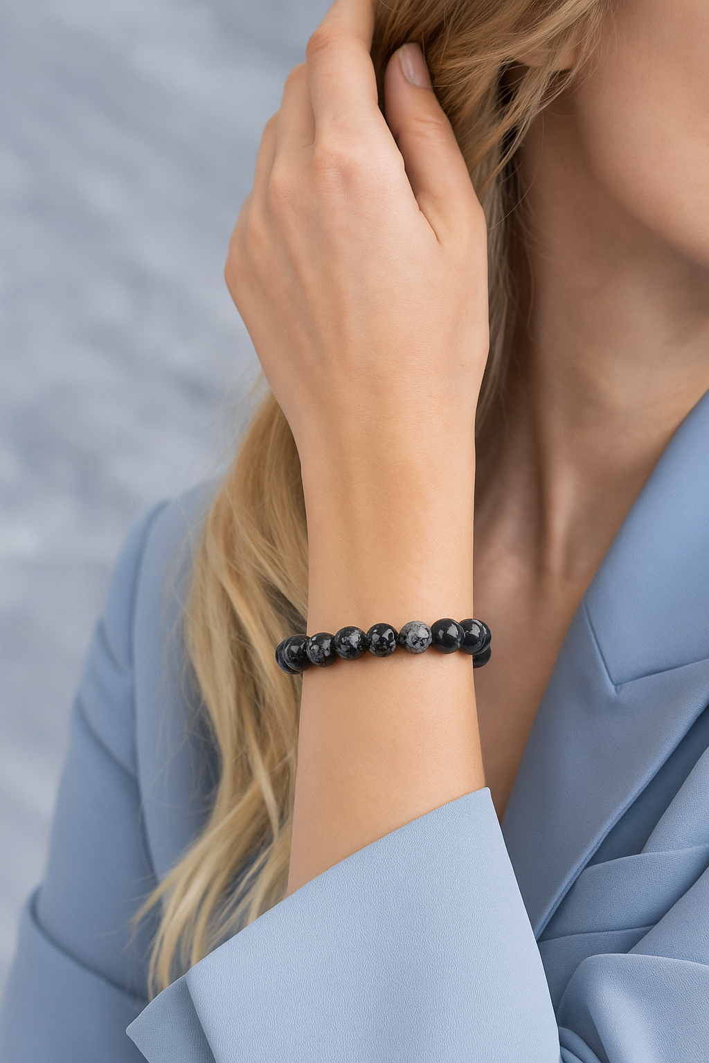 Sertifikalı Karlı Obsidyen 8 mm Küre Kesim Doğal Taş Bileklik