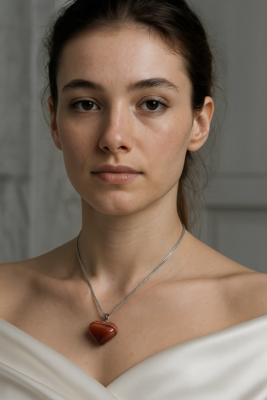 Akik Doğal Taş Kalp Model Kolye