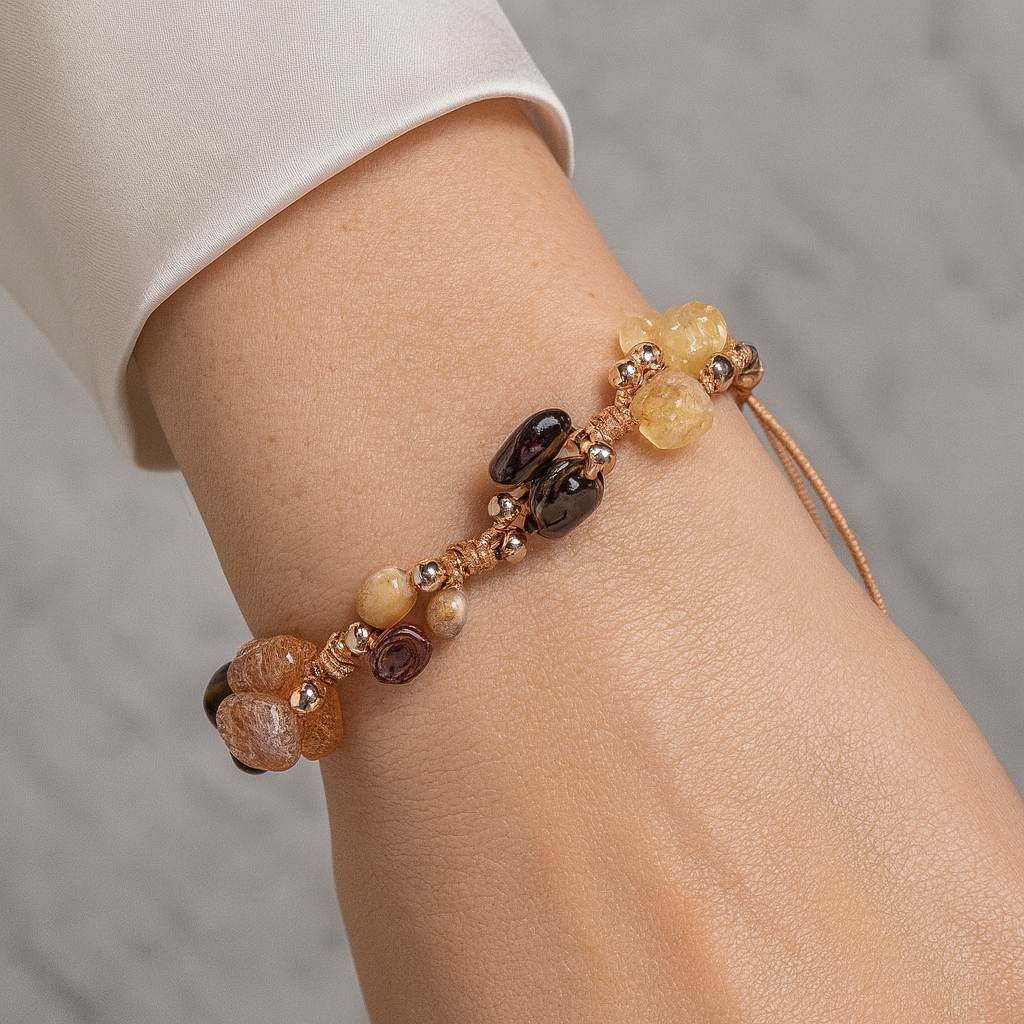 Aslan Burcu Doğal Taş Natürel Makrome Bileklik