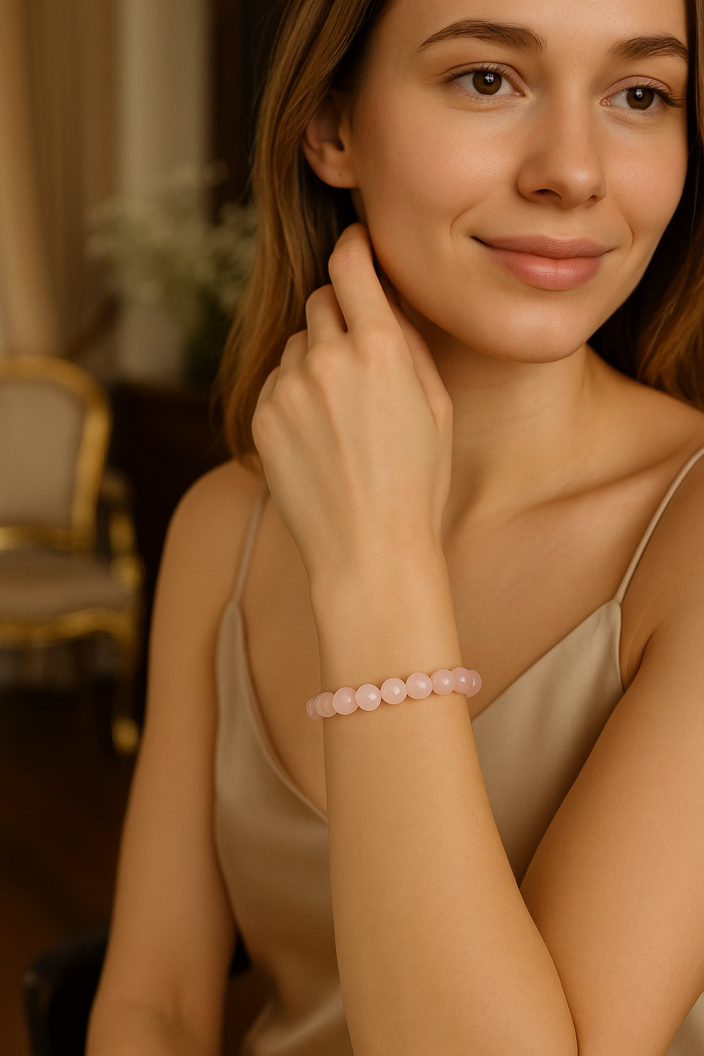 Sertifikalı Pembe Kuvars Doğal Taş Bileklik – 10 mm