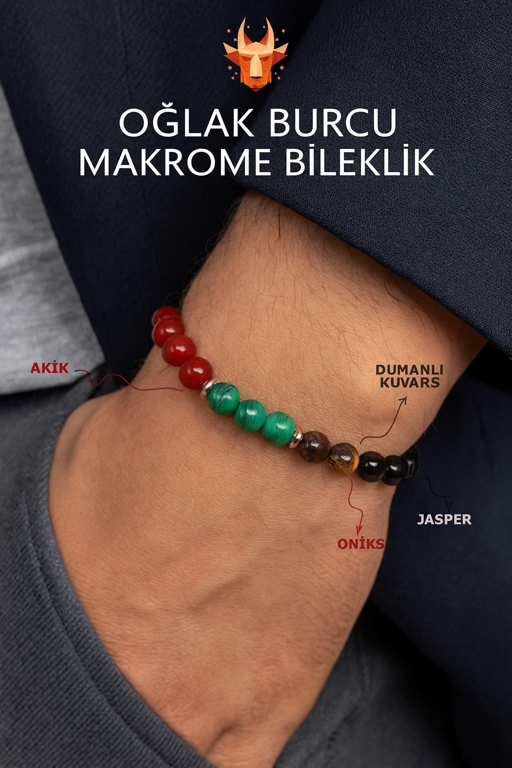 Sertifikalı Oğlak Burcu Doğal Taş Makrome Bileklik