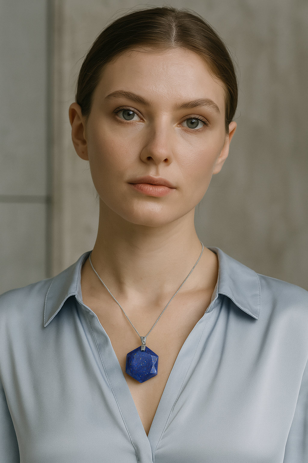 Sertifikalı Lapis Lazuli Doğal Taş Hekzagonal Kesim Kolye