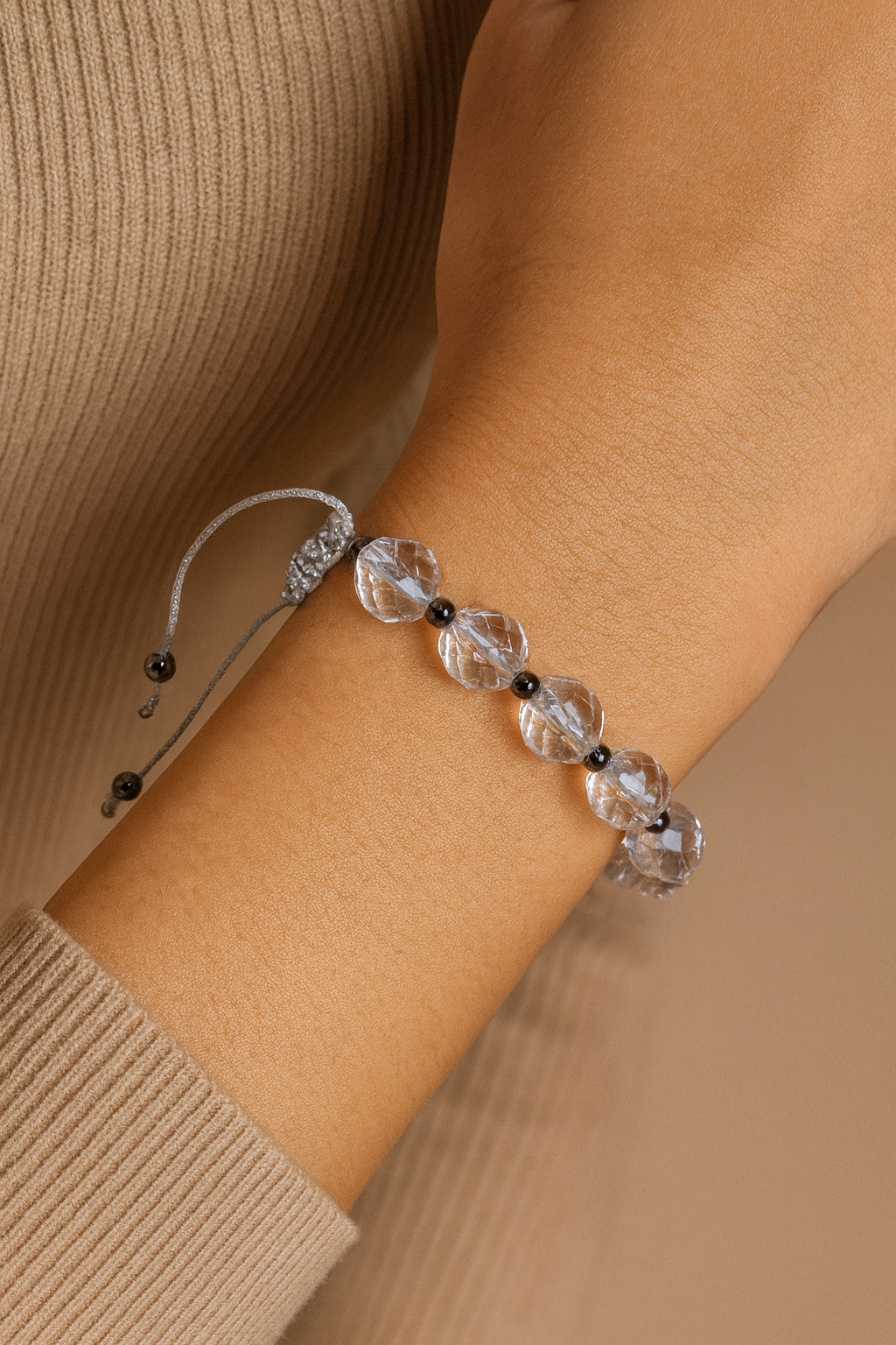 Kristal Kuvars, Hematit Fasetli Doğal Taş Makrome Bileklik