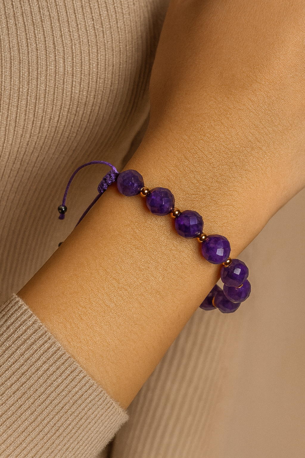 Ametist Fasetli Doğal Taş Makrome Bileklik