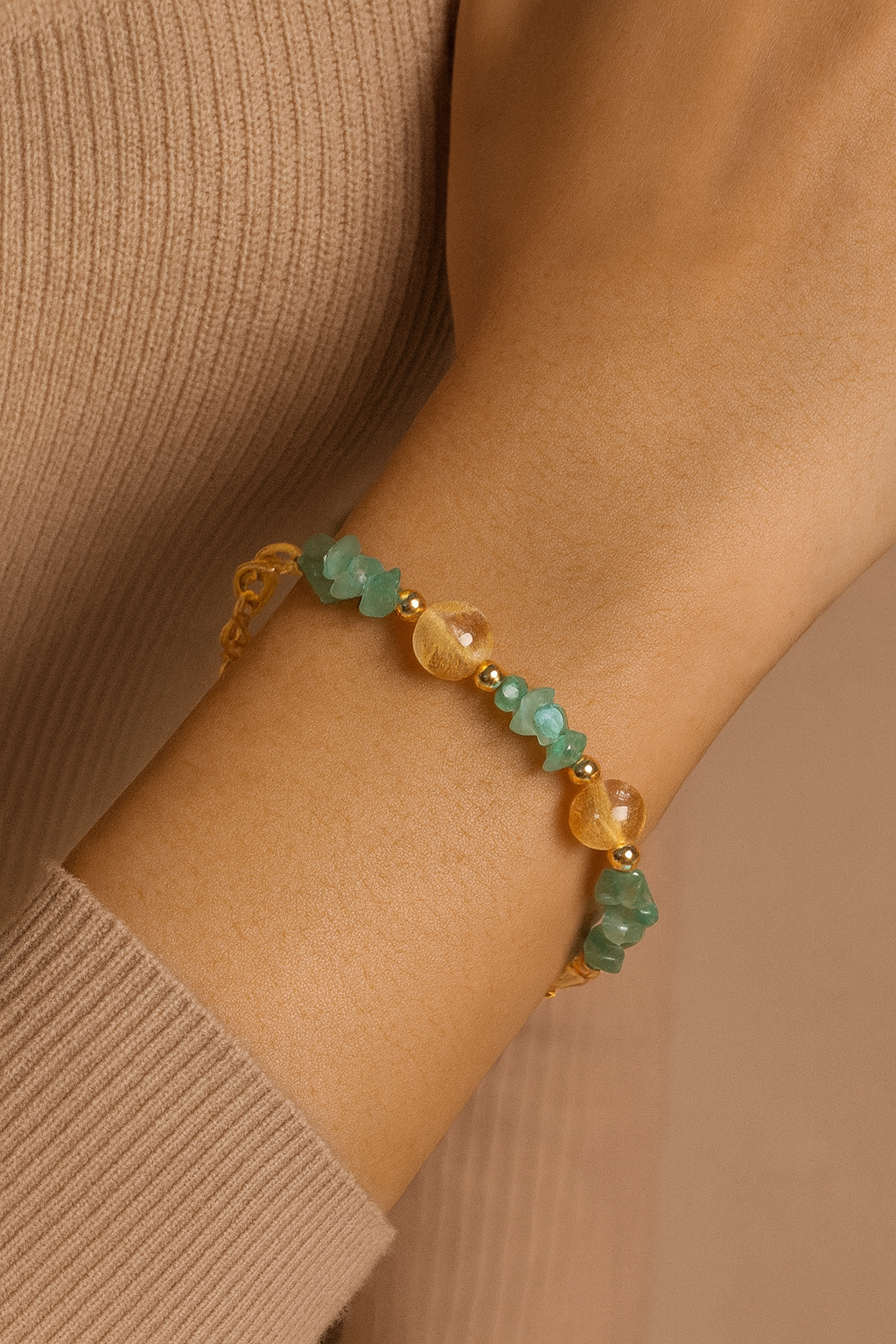 Aventurin, Sitrin, Hematit Gümüş Doğal Taş Bileklik