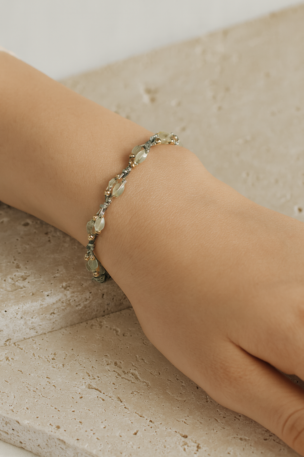 Prehnit Doğal Taş Makrome Bileklik – Pirtash