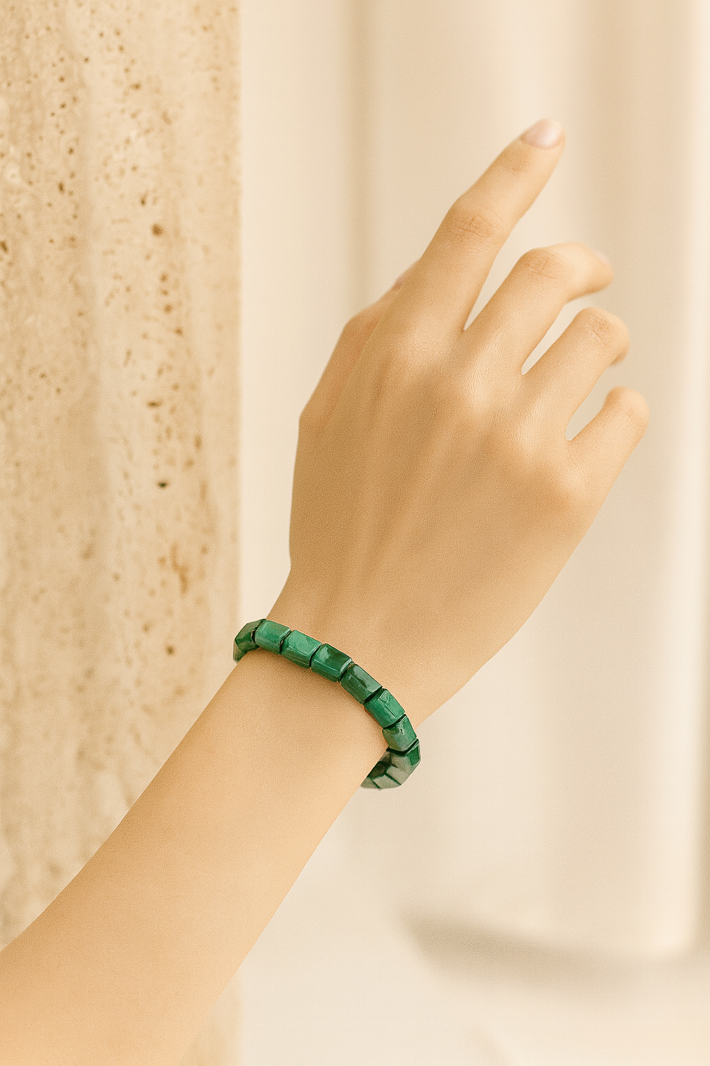 Malakit Doğal Taş Silindir Kesim Bileklik – Pirtash