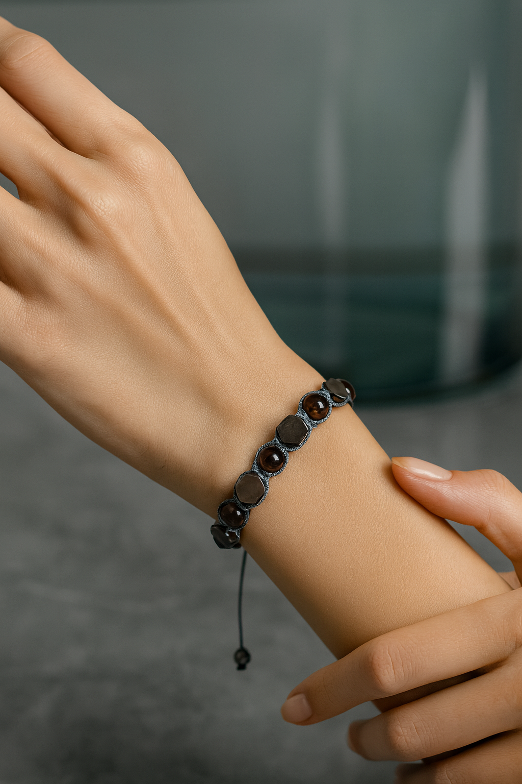 Hematit & Kaplan Gözü Doğal Taş Makrome Bileklik – Pirtash