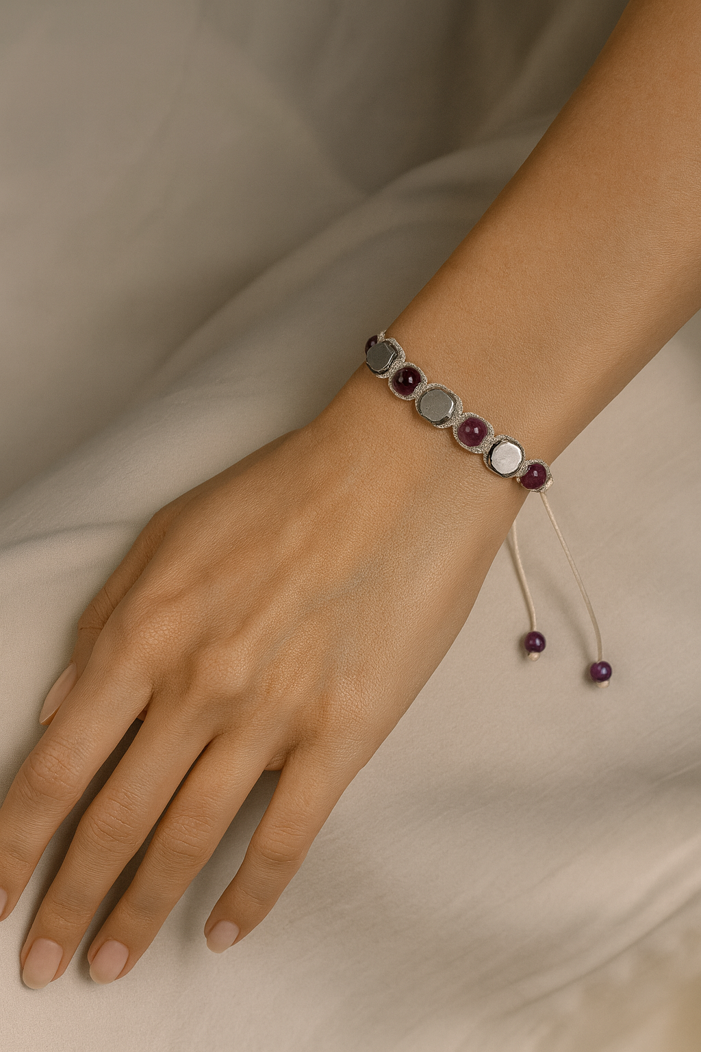 Ametist & Hematit Doğal Taş Makrome Bileklik – Pirtash