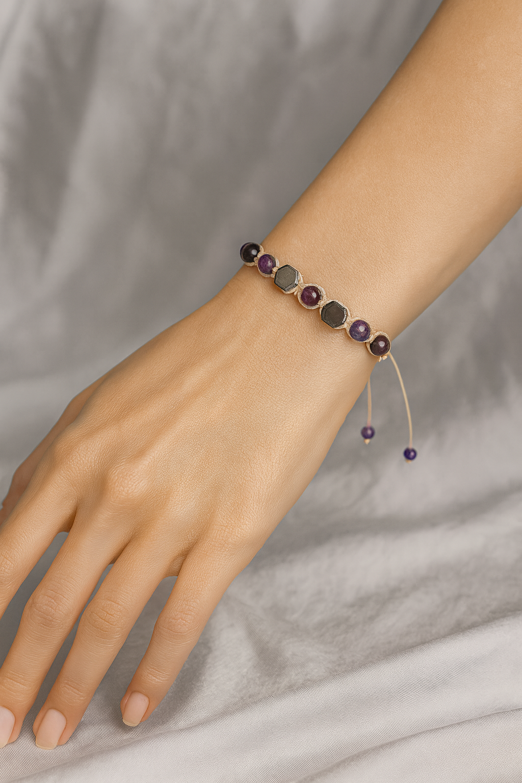 Ametist & Hematit Doğal Taş Makrome Bileklik – Pirtash