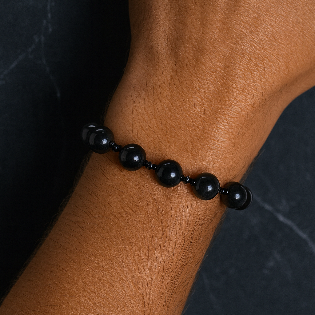 Obsidyen ve Hematit Doğal Taş Bileklik – Şık ve Unisex Tasarım