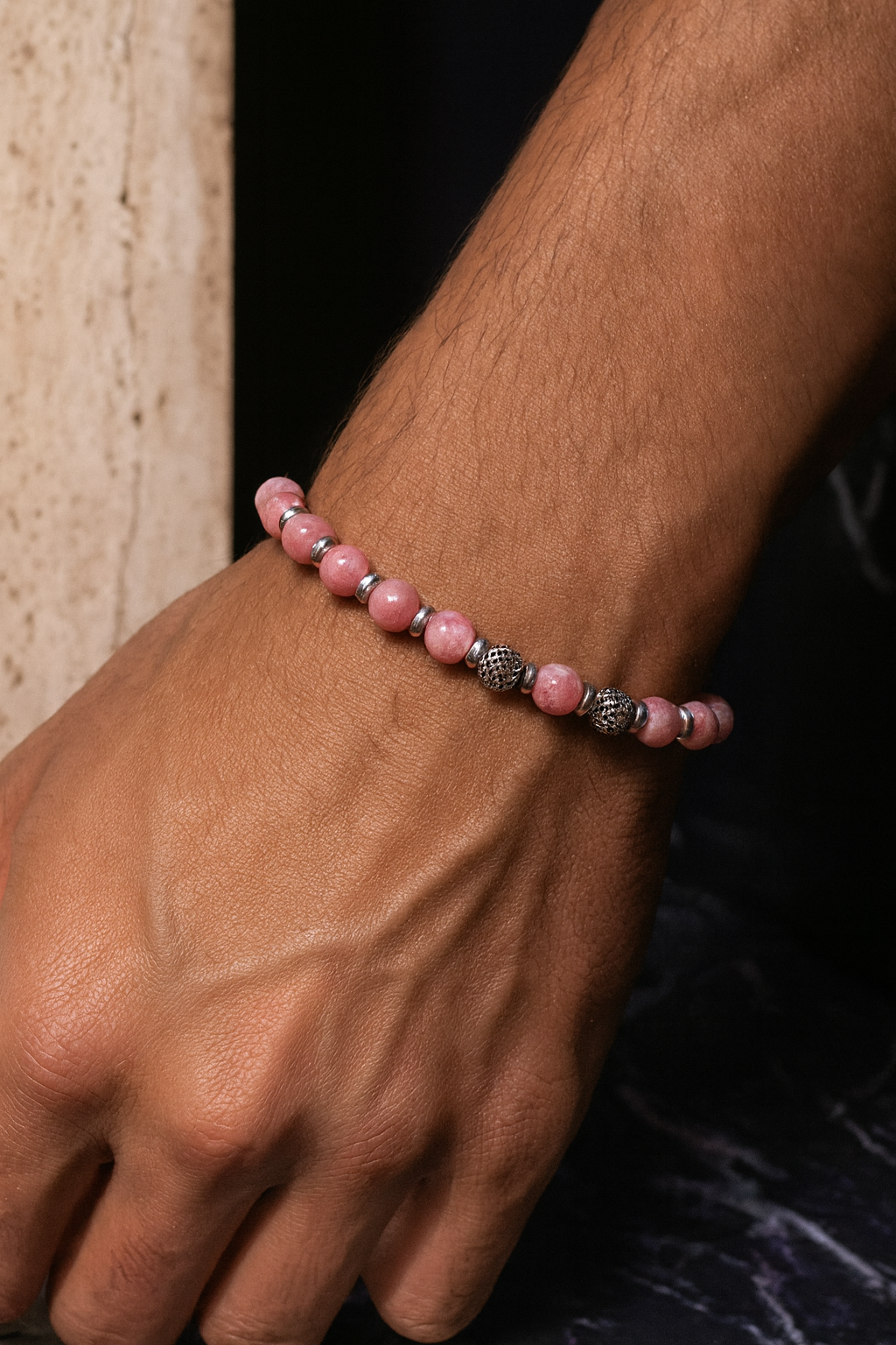 Rodokrosit Gümüş Aparat Doğal Taş Bileklik