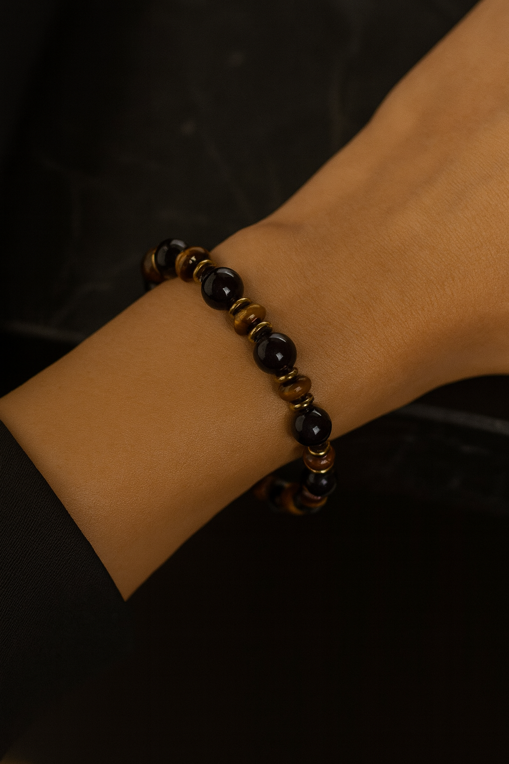 Lal, Kaplan Gözü ve Hematit Doğal Taş Bileklik – Unisex Şık Tasarım