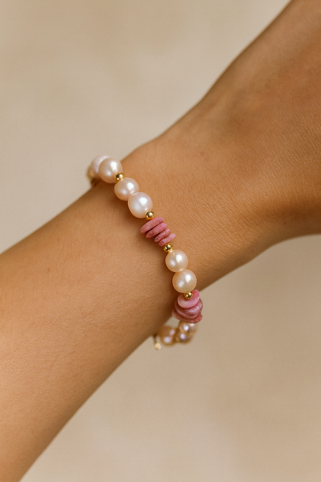 Rodokrozit, İnci Doğal Taş Gümüş Bileklik