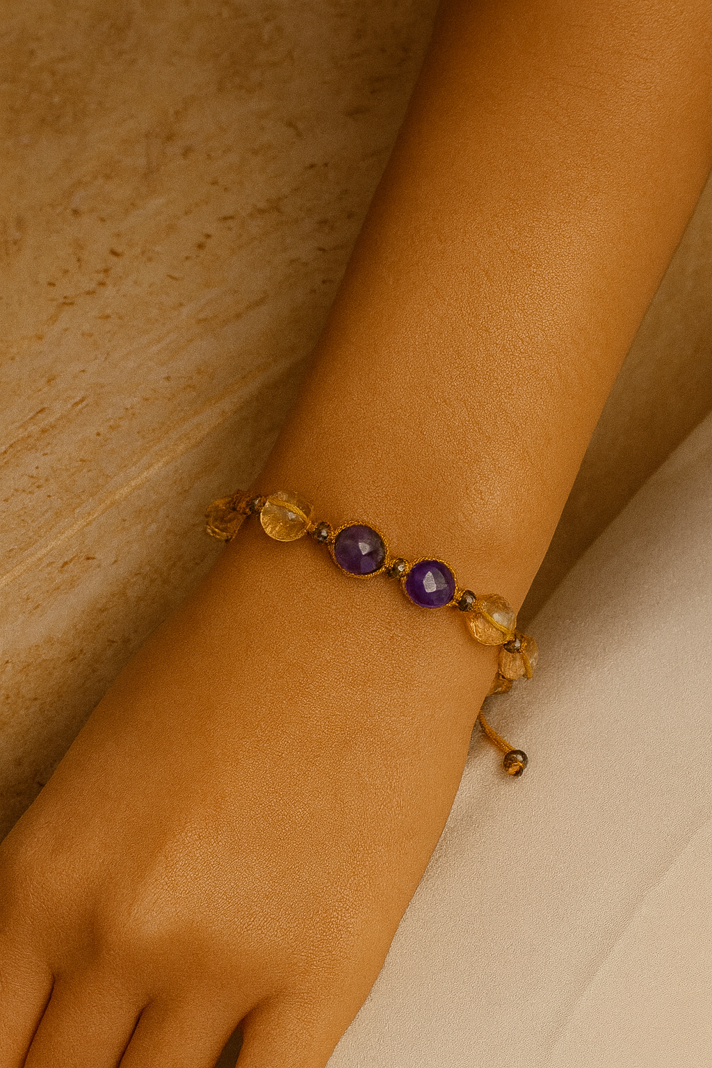 Sitrin, Ametist Fasetli Doğal Taş Makrome Bileklik