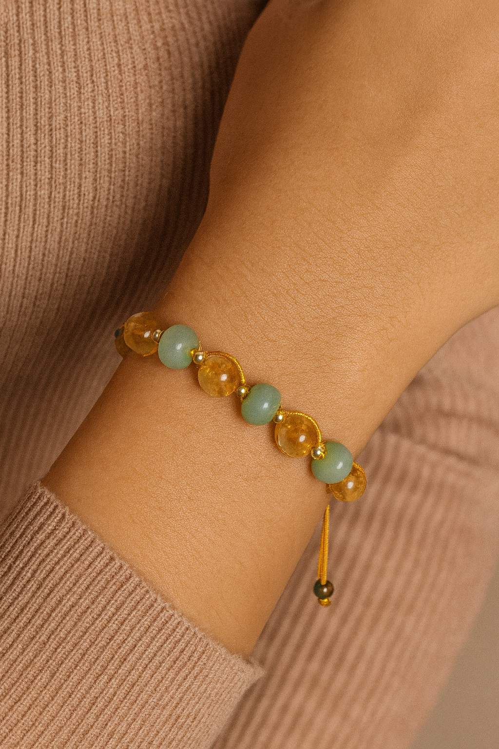 Sitrin, Aventurin Doğal Taş Makrome Bileklik