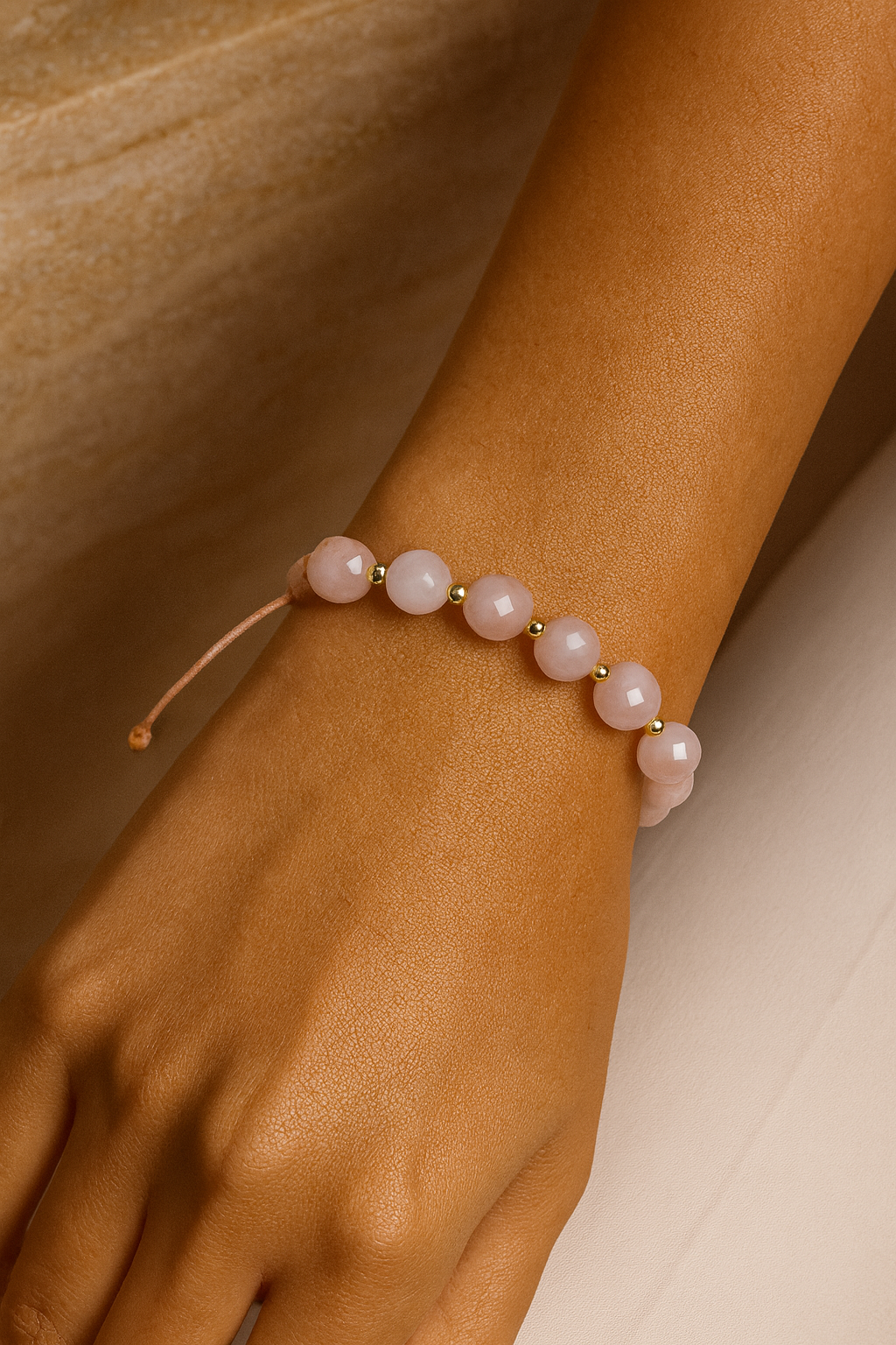 Pembe Kuvars, Hematit Fasetli Doğal Taş Makrome Bileklik