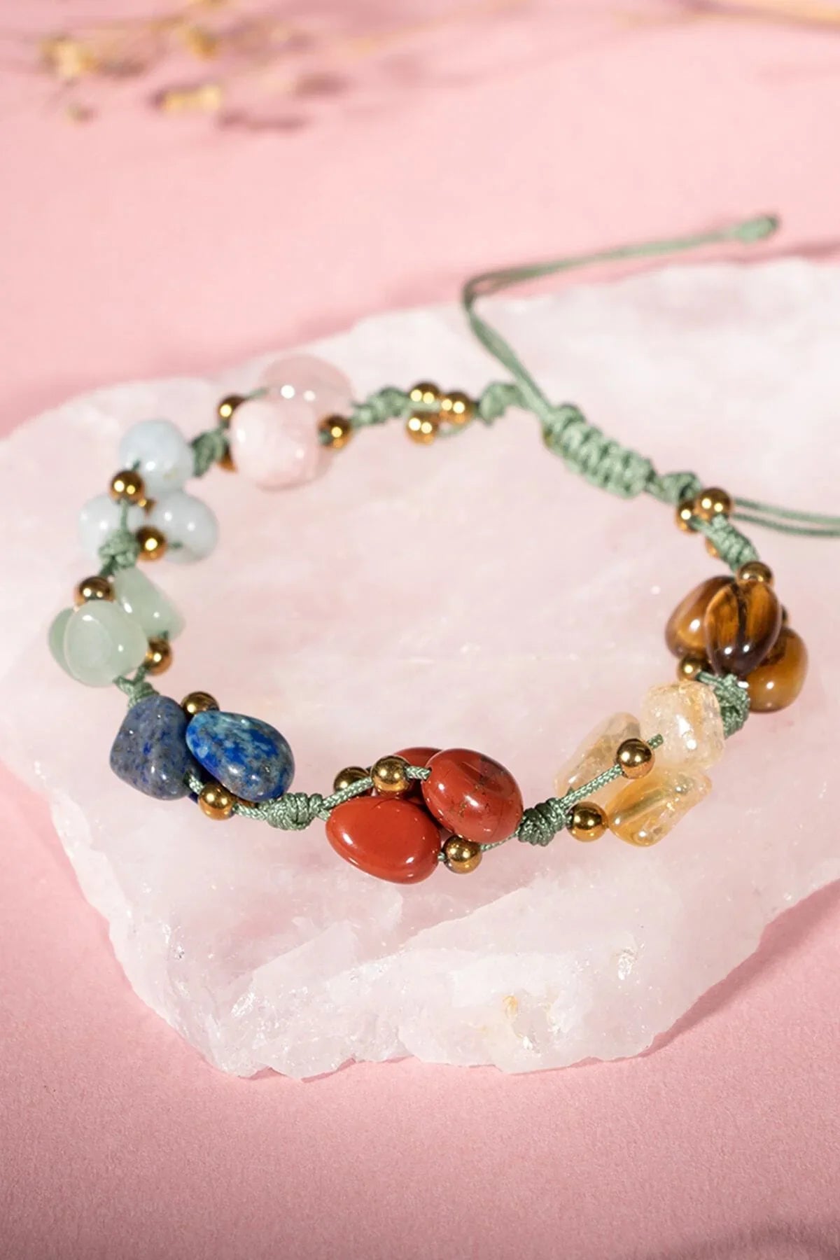 Çakra Bileklik BL-1293 Akuamarin, Jasper, Kaplan Gözü, Lapis, Pembe Kuvars, Sitrin