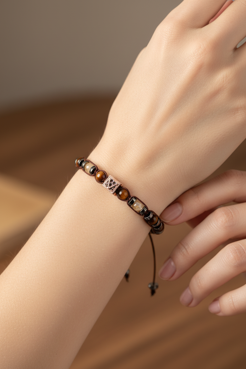 Sertifikalı Sitrin, Kaplan Gözü & Hematit Doğal Taş Makrome Bileklik | Pirtash | Özel Üretim