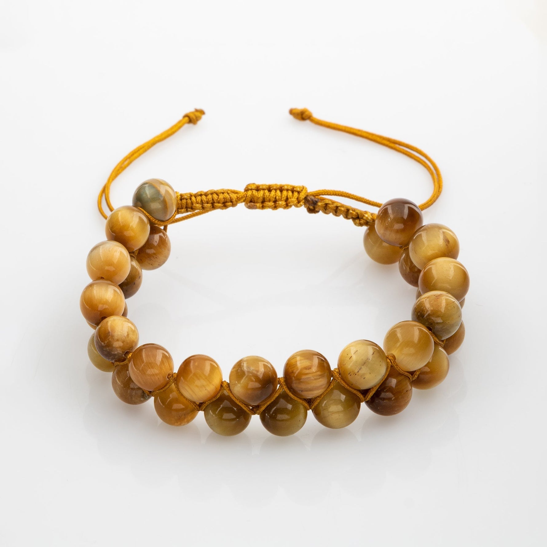 Sarı Kaplan Gözü 8mm Çift Sıra Makrome Doğal Taş Bileklik