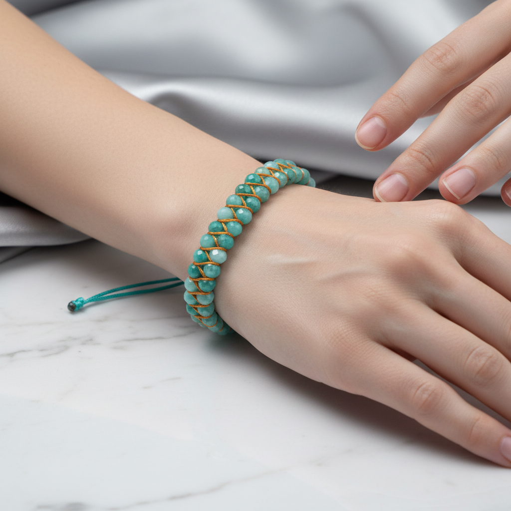 Amazonit 3-4 mm Çift Sıra Doğal Taş Bileklik – Unisex El İşçiliği