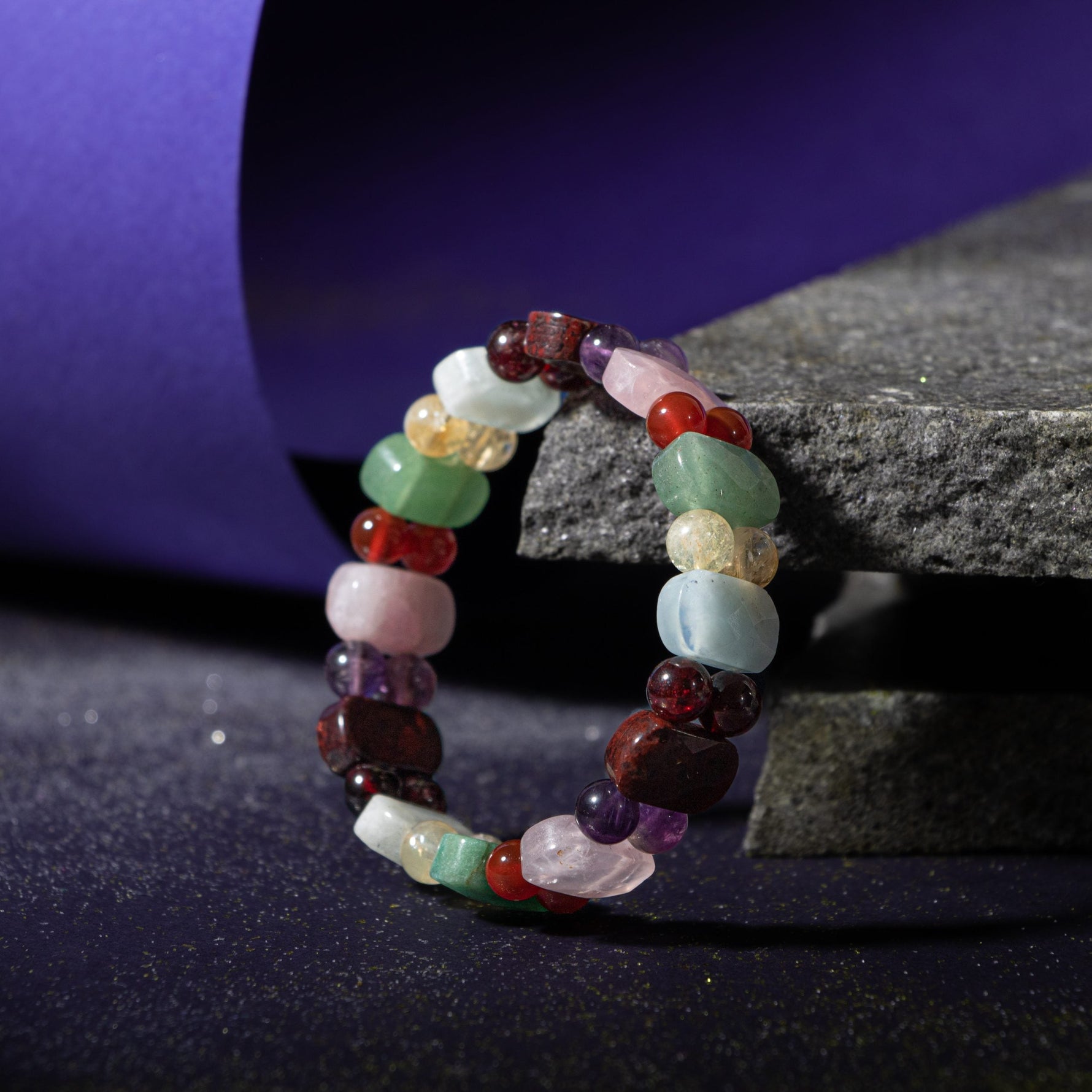 Koç Burcu Bileklik Akuamarin, Ametist, Bordo Granat Lal, Jasper, Kırmızı Akik, Pembe Kuvars, Sitrin, Yeşil Aventurin