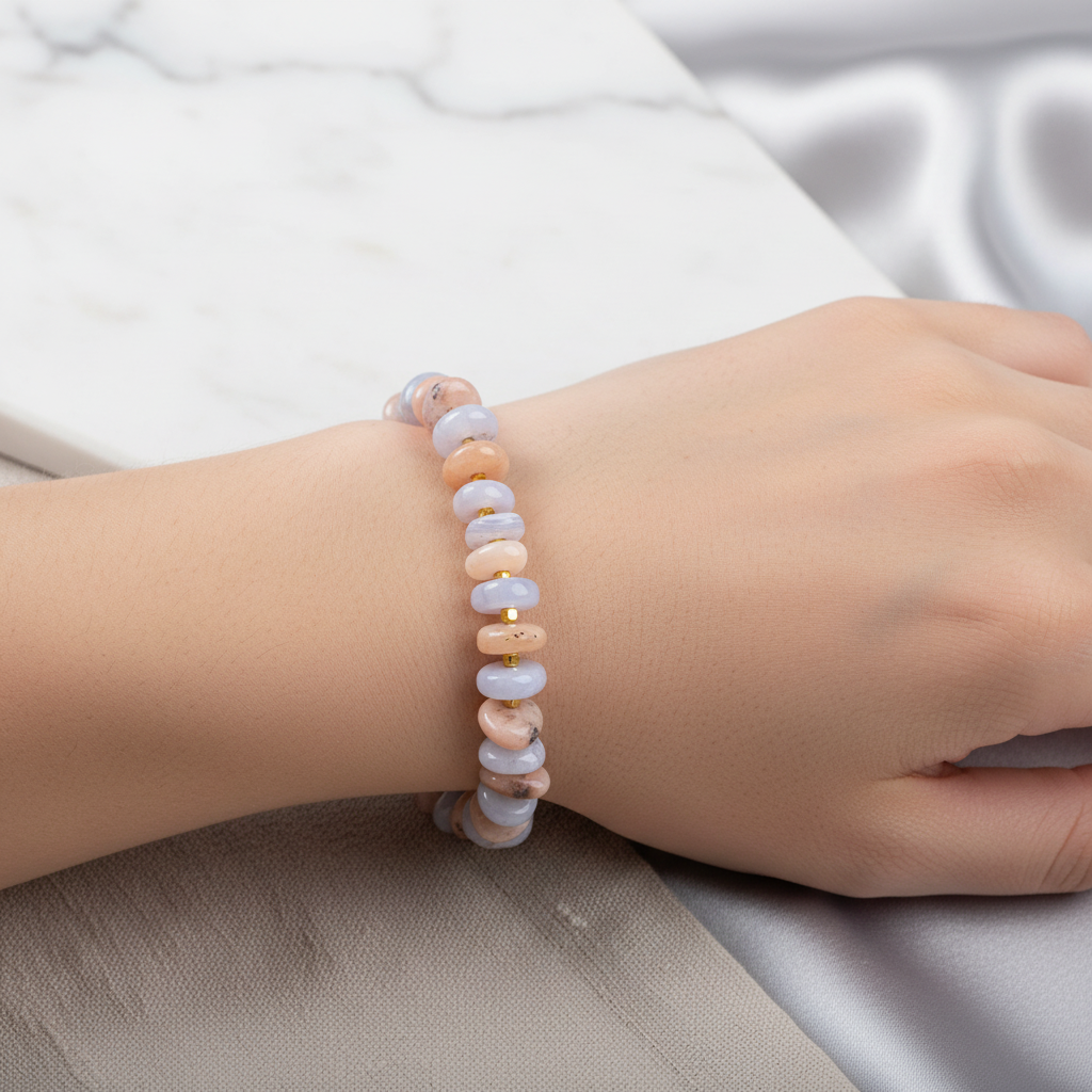 Pembe Opal & Mavi Akik Altın Kaplama Doğal Taş Bileklik – Özel Tasarım