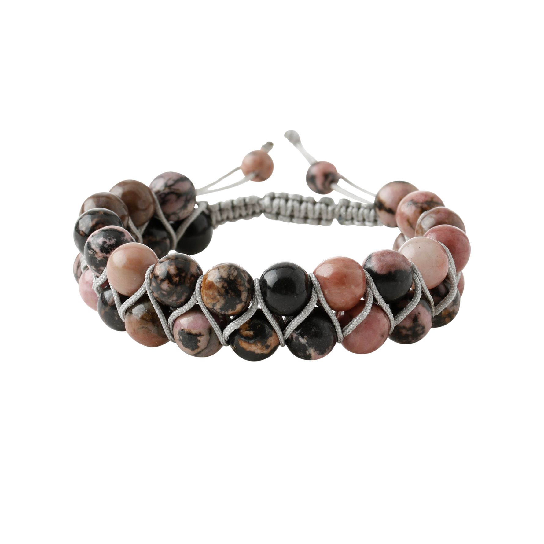 Rodonit 8mm Çift Sıra Makrome Doğal Taş Bileklik