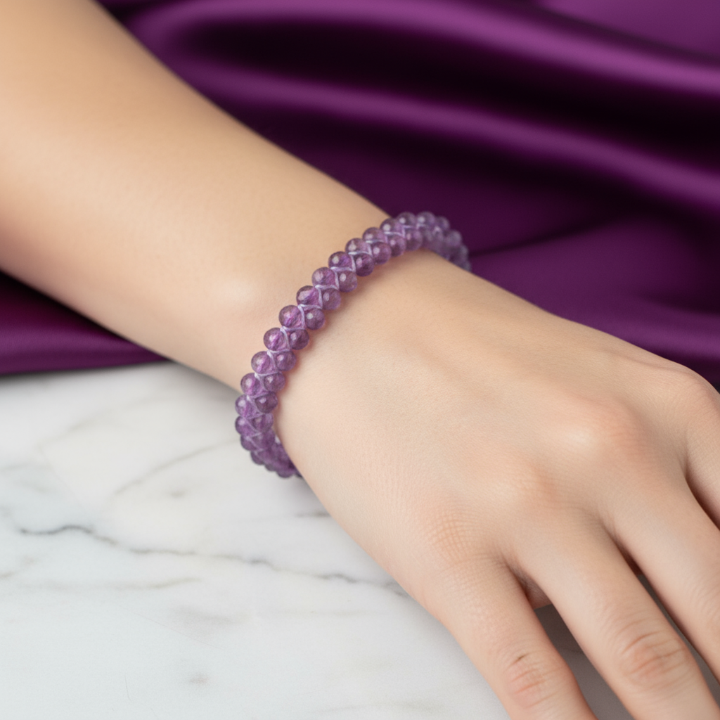 Ametist 3-4 mm Çift Sıra Doğal Taş Bileklik – Unisex El İşçiliği