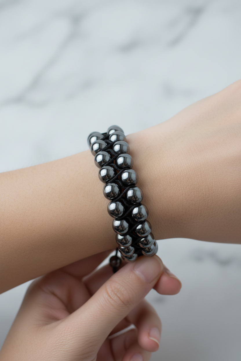 Hematit 8mm Çift Sıra Makrome Doğal Taş Bileklik