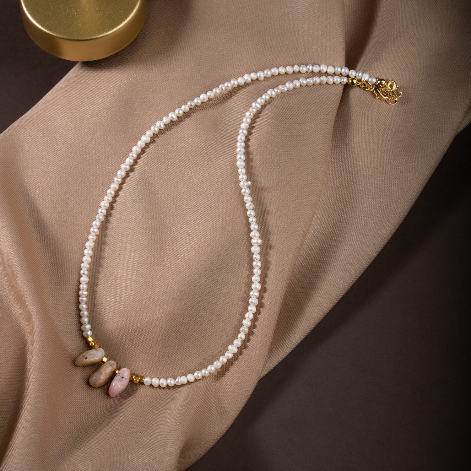 İnci-Pembe Opal Doğal Taş Gümüş Kolye