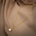 İnci Doğal Taş Gümüş Tasarım Zincir Kolye - 50cm