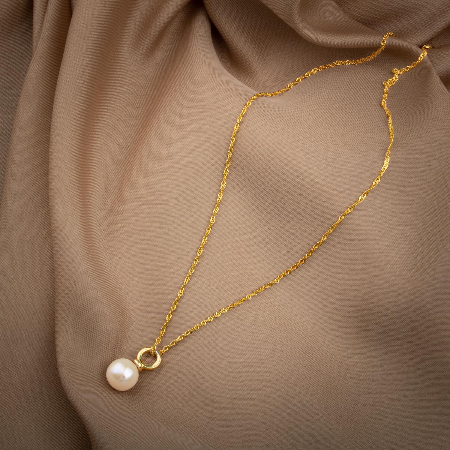 İnci Doğal Taş Gümüş Tasarım Zincir Kolye - 50cm