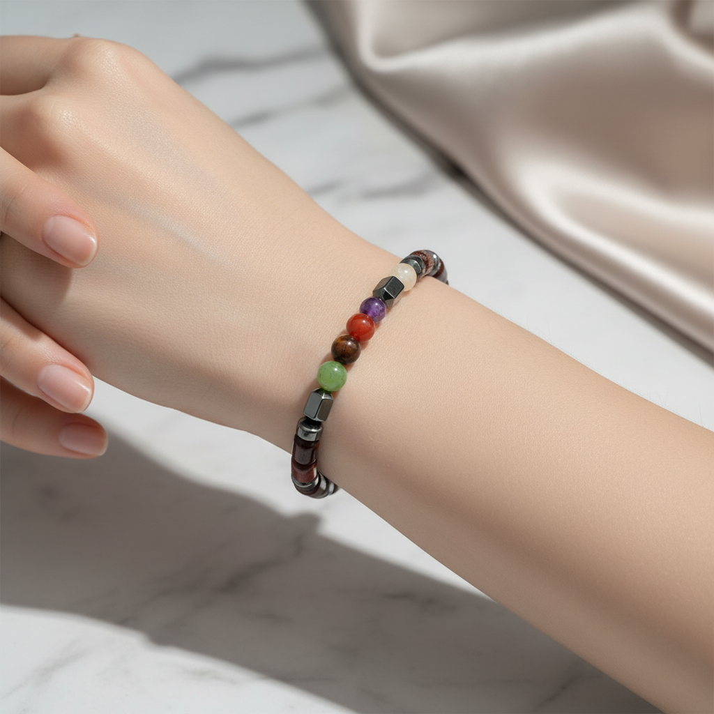 Kaplan Gözü Doğal Taş Bileklik – Ametist, Lal, Akik, Lapis, Yeşim ve Kalsit Detaylı