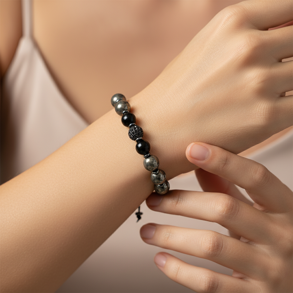 Prit, Obsidyen Zirkon Aparat  Doğal Taş Makrome Bileklik