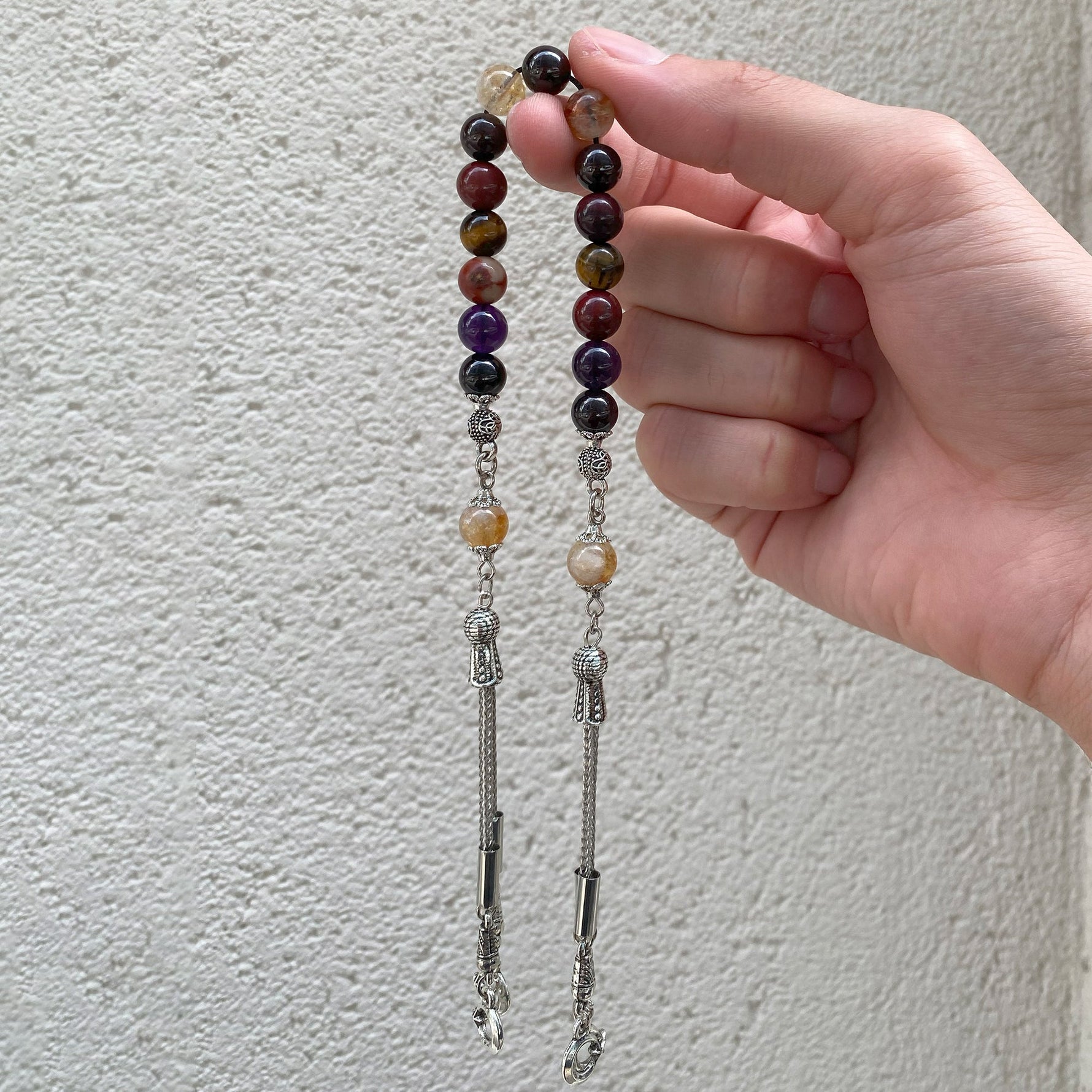 Akrep Burcu Zaza Tesbih Doğal Taş Ametist, Kaplan Gözü, Lal, Sitrin, Jasper