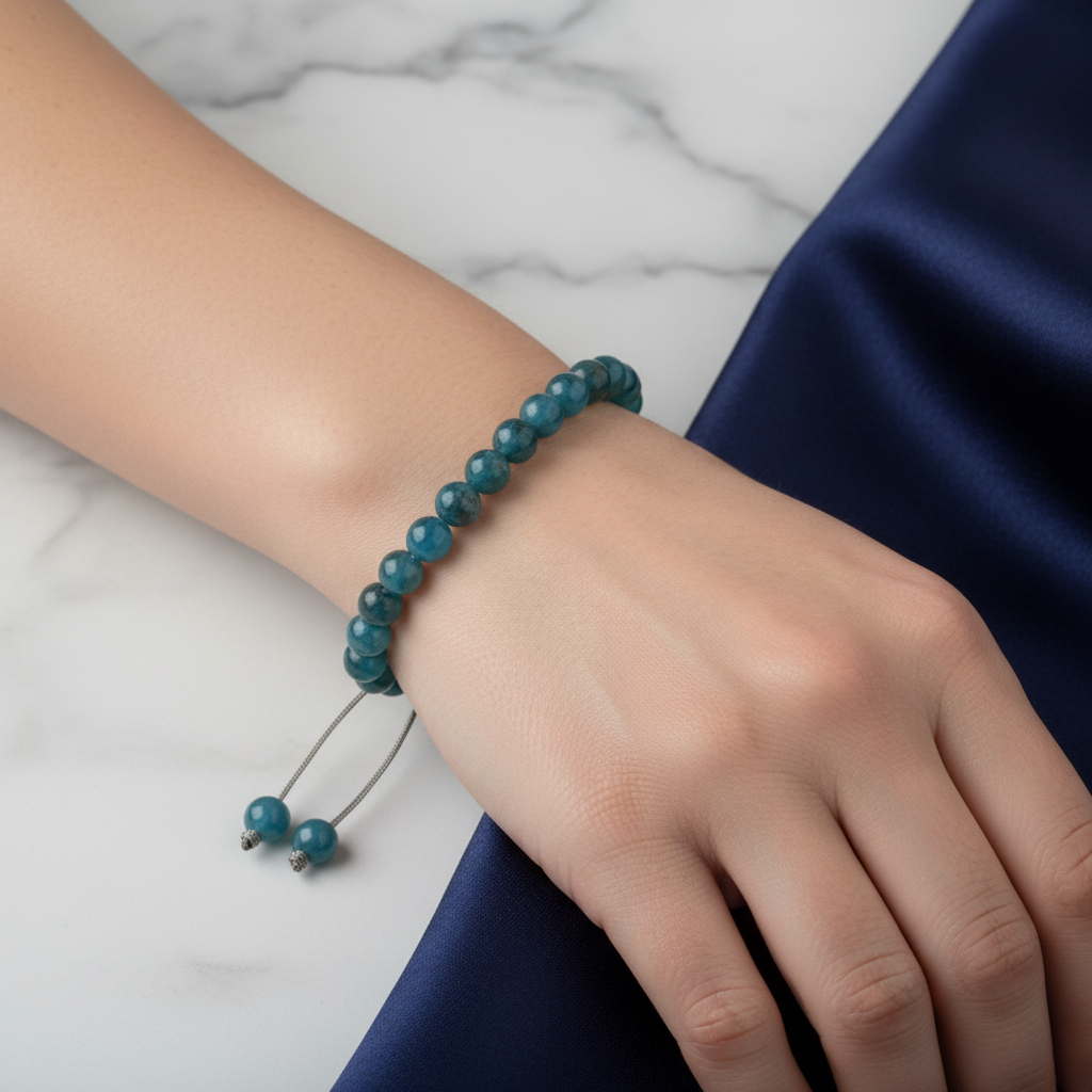 Mavi Apatit 6 mm Merdiven Kapama Doğal Taş Bileklik – El İşçiliği