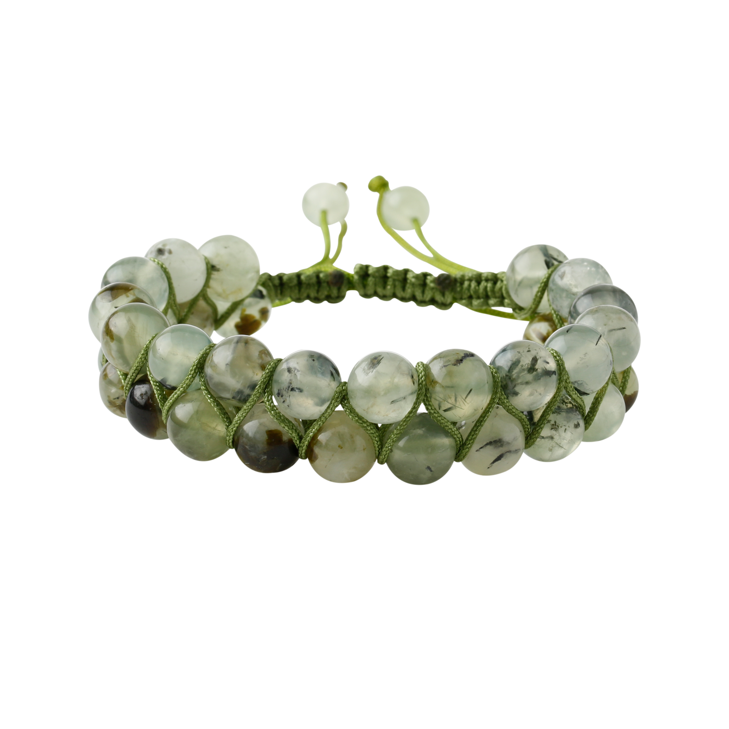Prehnit 8mm Çift Sıra Makrome Doğal Taş Bileklik