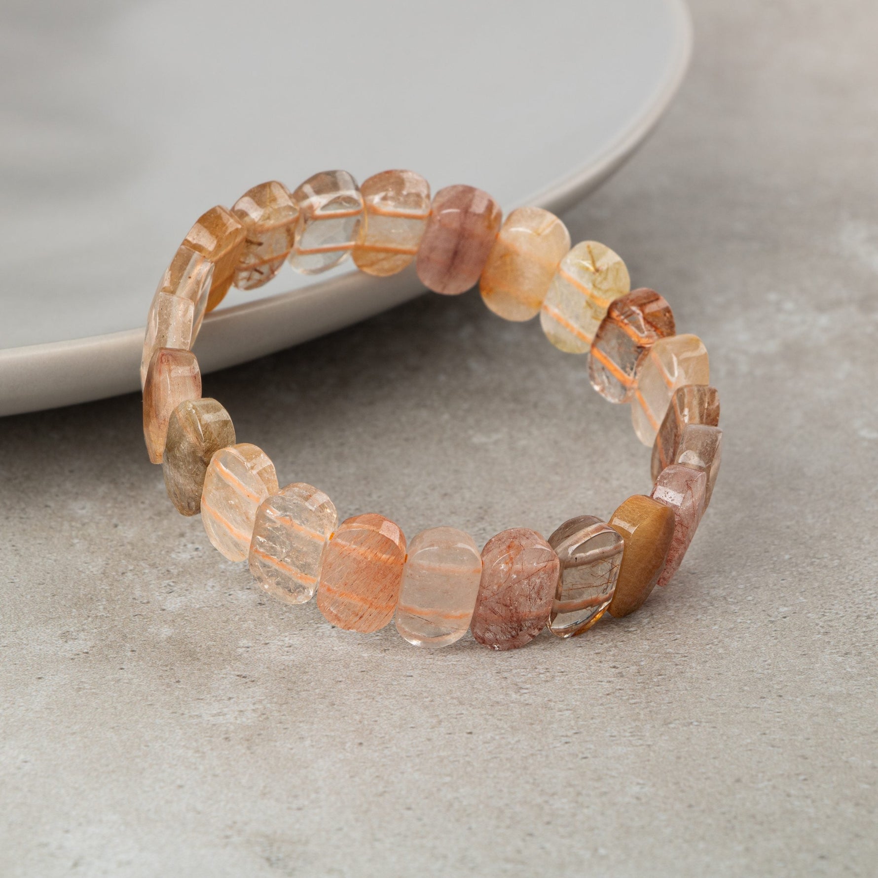 Altın Rutilli Kuvars Doğal Taş Geniş Kesim Bileklik