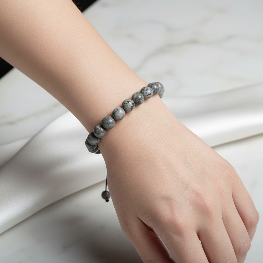 Gri Jasper 8 mm Merdiven Kapama Doğal Taş Bileklik – El İşçiliği