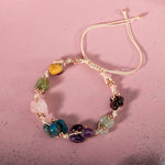 Başak Burcu Bileklik Ametist, Bordo Granat Lal, Jasper, Mavi Apatit, Pembe Kuvars, Yeşil Aventurin, Zebercet (Peridot)