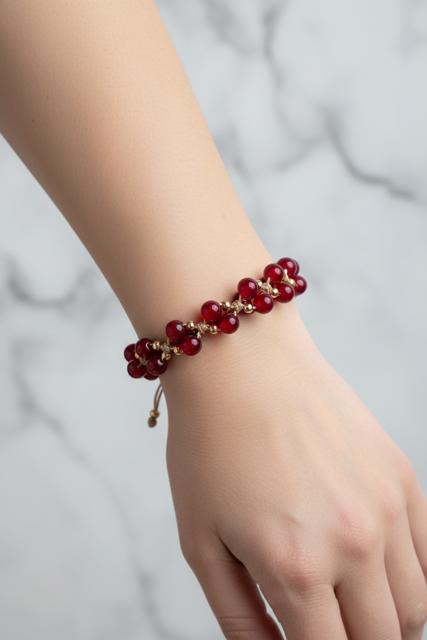 Kırmızı Akik Doğal Taş Merdiven Kapama Bileklik – Ayarlanabilir İpli Tasarım