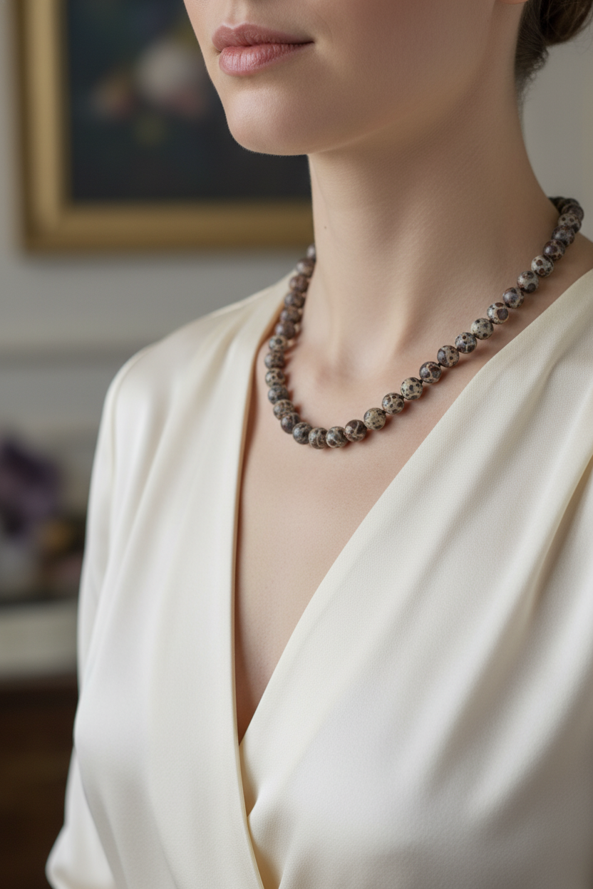 Meksika Jasper 8 mm Düğümlü Doğal Taş Kolye – Özel Tasarım